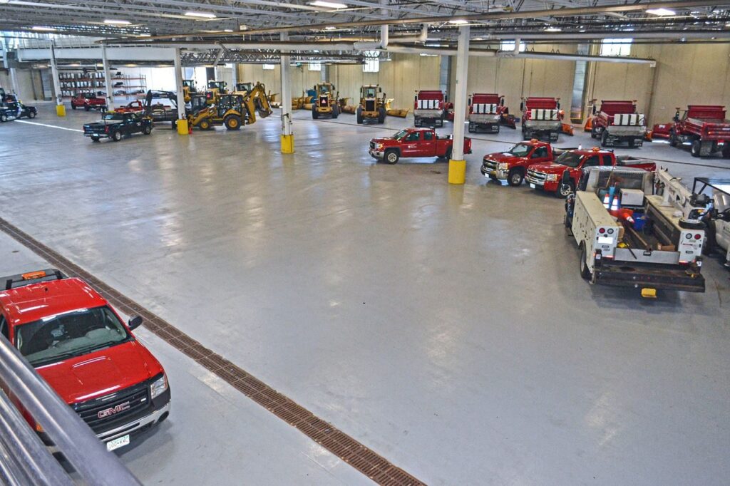 Municipal Parking Warehouse with Grey Epoxy Floors